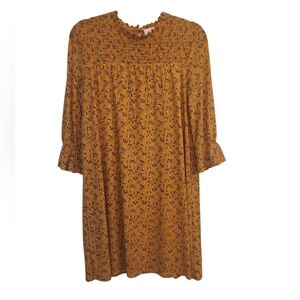 Golden Pumpkin Spice Quarter Length Flared Sleeve Shirred Dress Size S